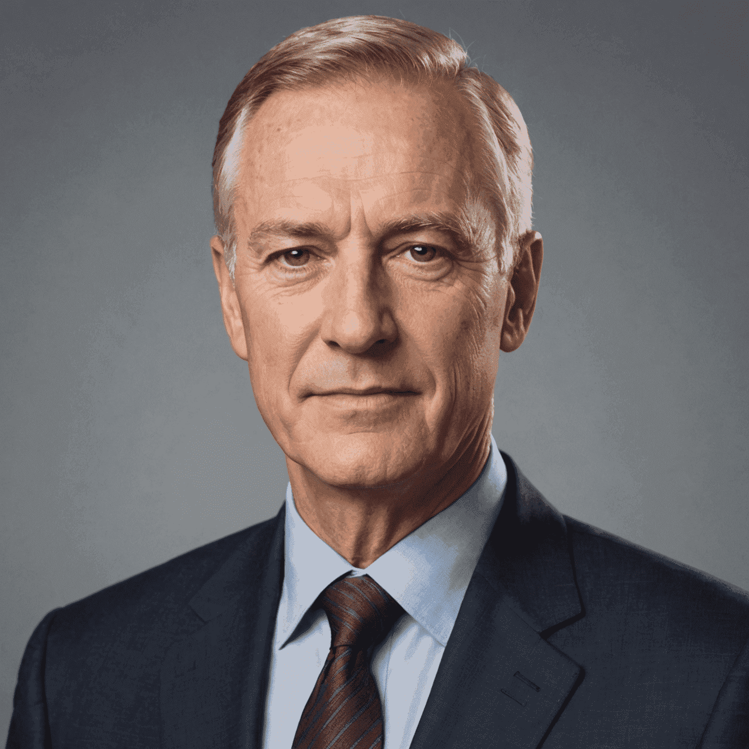 Headshot of a senior male consultant in a suit, with a confident and approachable expression