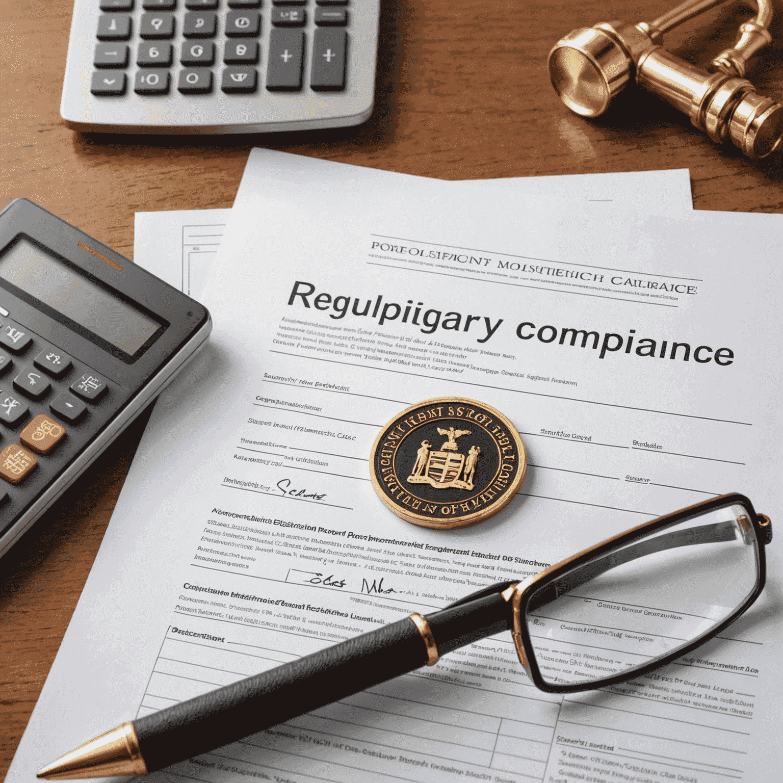 A professional looking image representing regulatory compliance in South Africa, with documents, seals, and government buildings