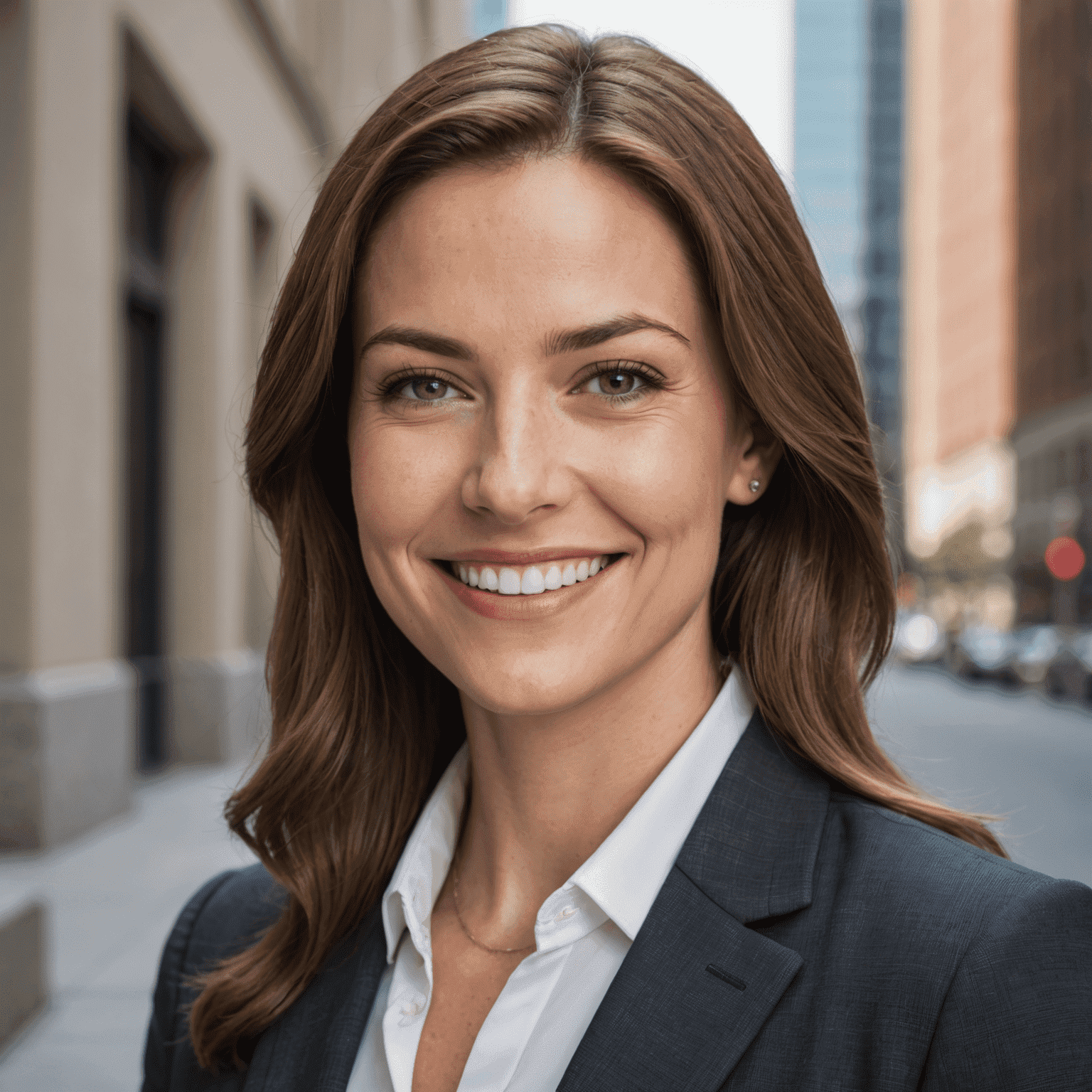 Headshot of a female financial analyst, smiling and looking professional