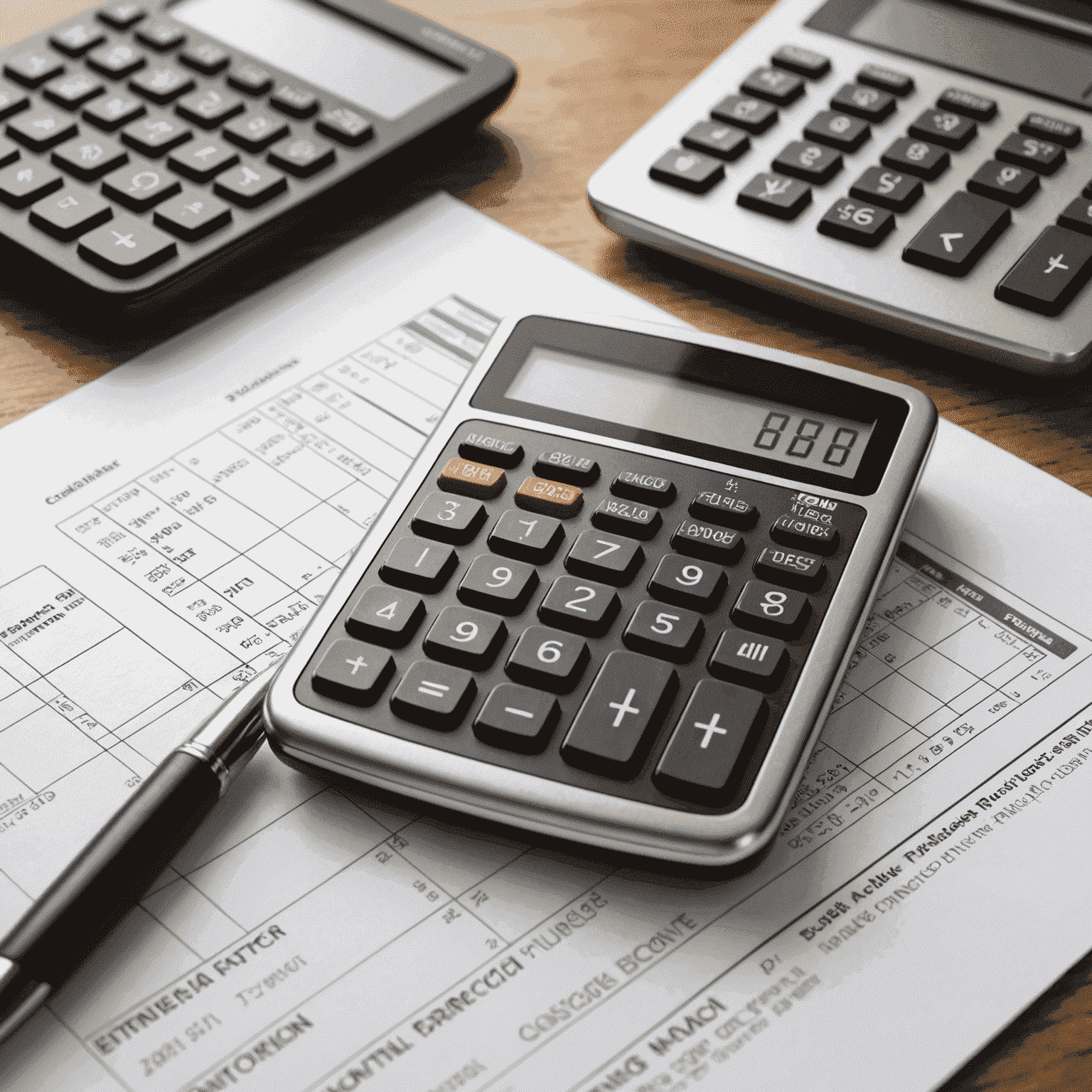 Calculator, pen, and financial documents representing small business financial management